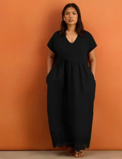 Pure Cotton Jersey Broderie Maxi Skater Dress