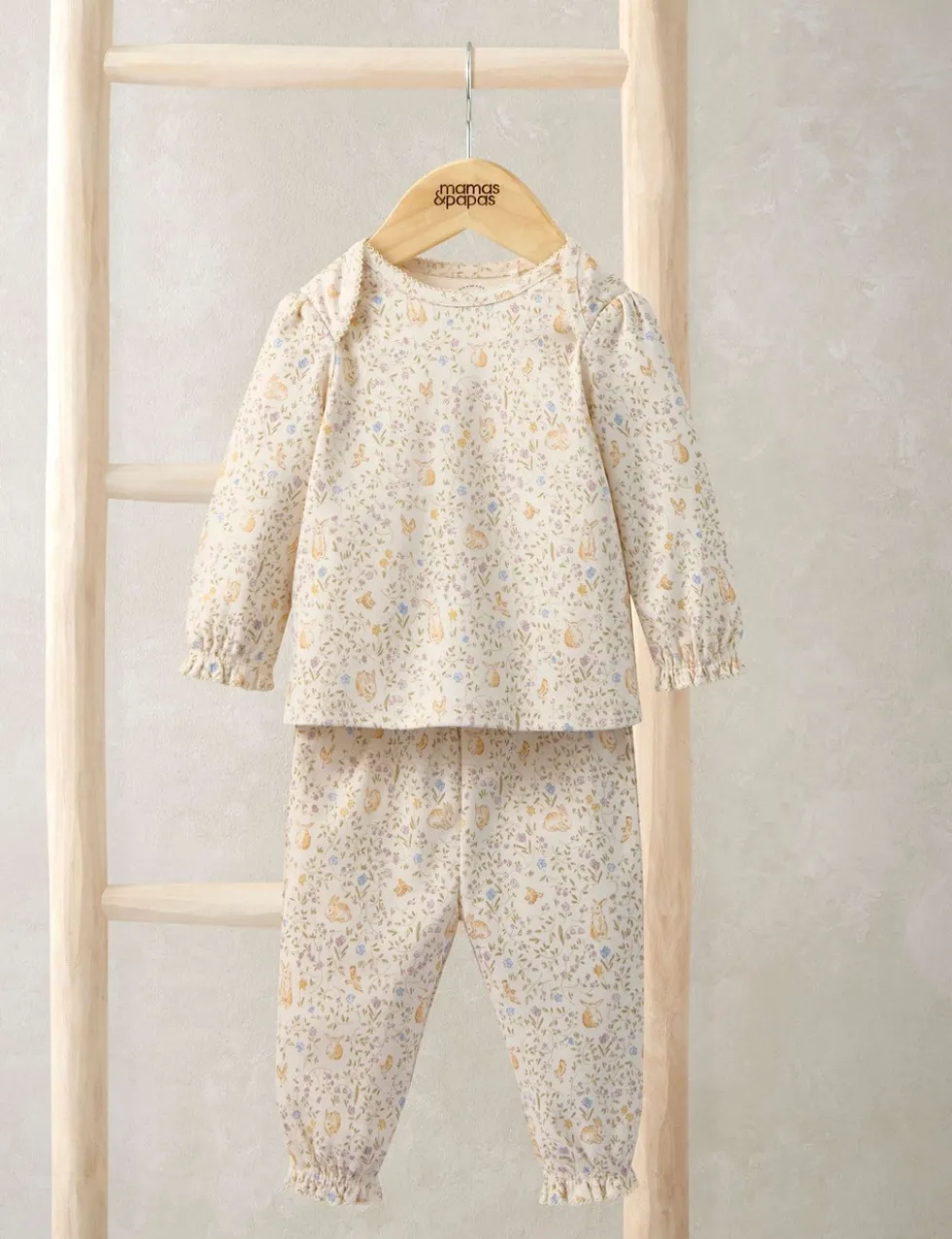 Pure Cotton Jersey Bunny Floral Print Pyjamas (3 Mths-3 Yrs)