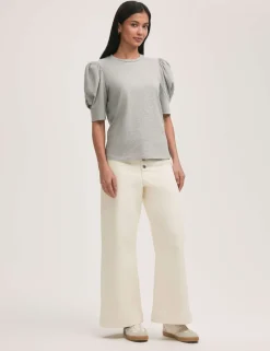 Pure Cotton Jersey Draped Puff Sleeve Top
