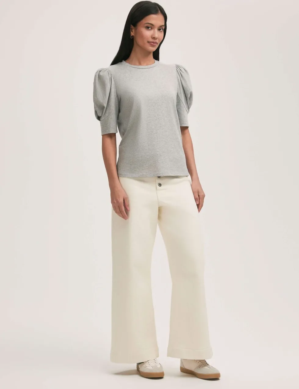 Pure Cotton Jersey Draped Puff Sleeve Top