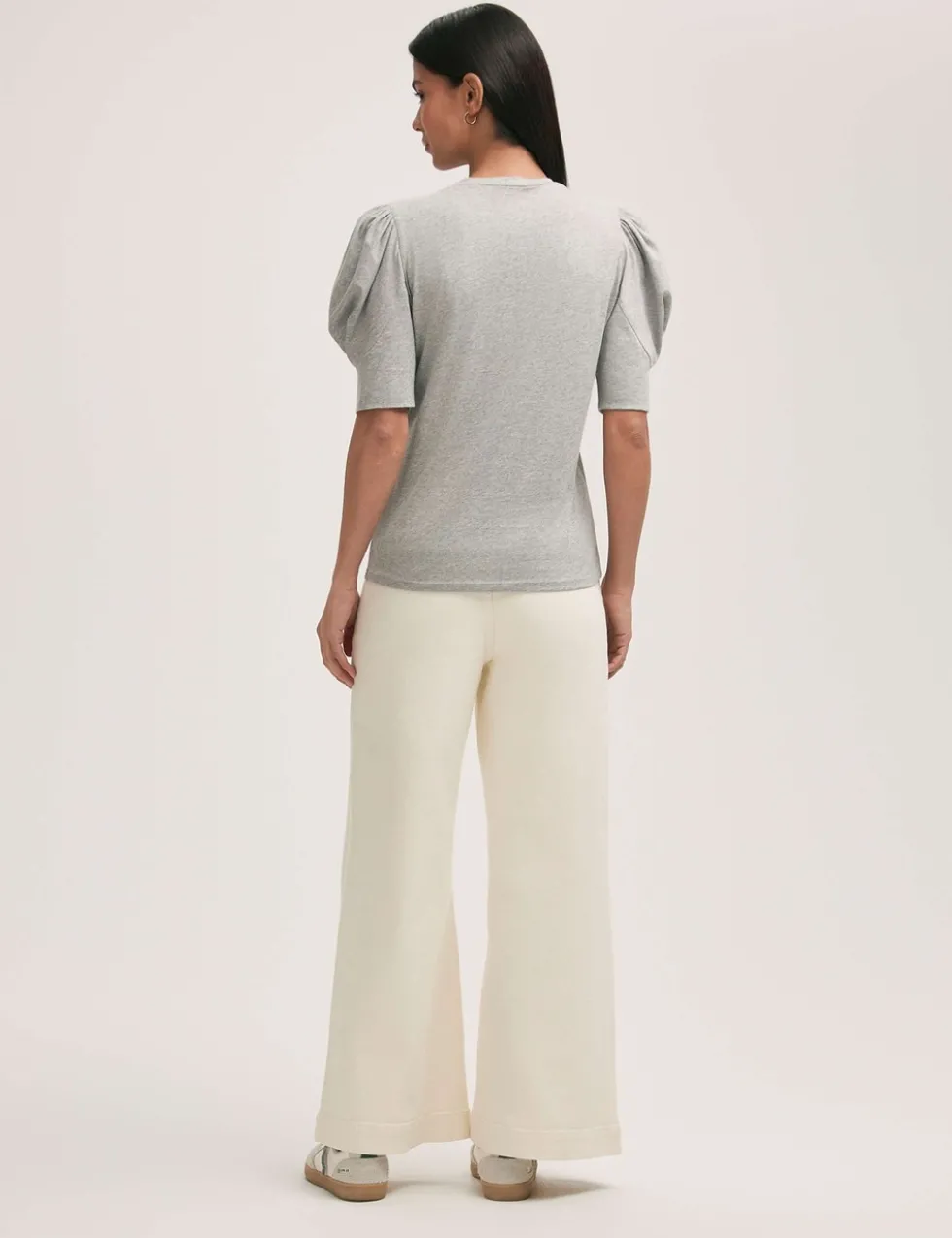Pure Cotton Jersey Draped Puff Sleeve Top