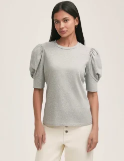 Pure Cotton Jersey Draped Puff Sleeve Top