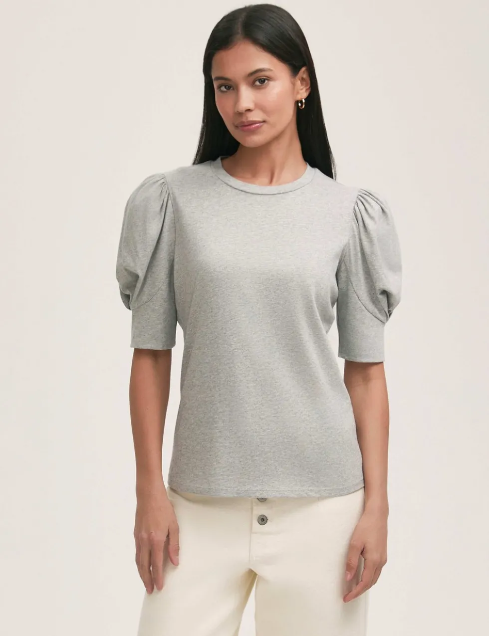 Pure Cotton Jersey Draped Puff Sleeve Top