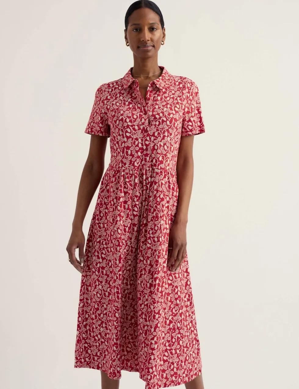 Pure Cotton Jersey Floral Midi Shirt Dress