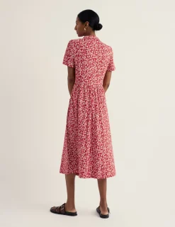 Pure Cotton Jersey Floral Midi Shirt Dress