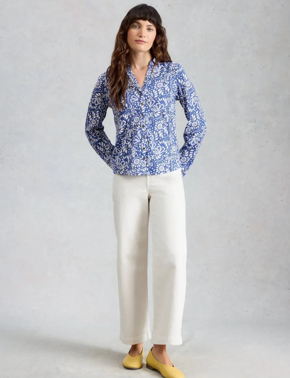 Pure Cotton Jersey Floral Button Through Shirt