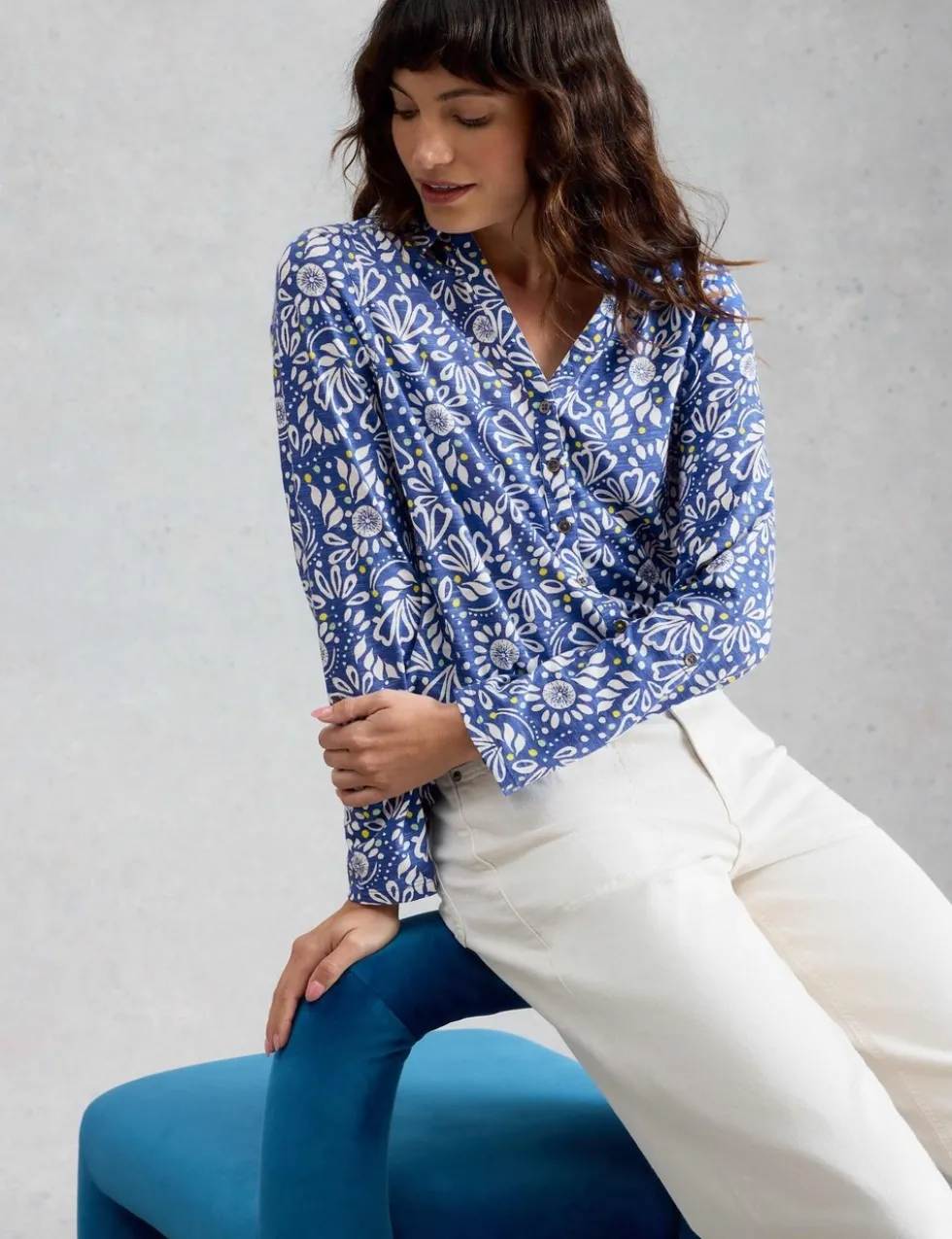 Pure Cotton Jersey Floral Button Through Shirt