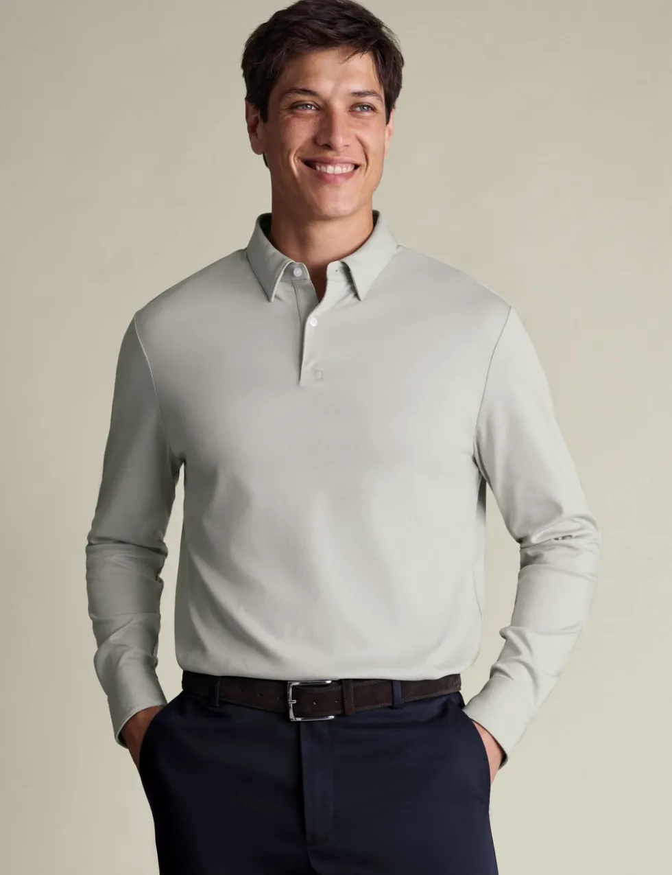 Pure Cotton Jersey Long Sleeve Polo Shirt