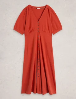 Pure Cotton Jersey Midi Waisted Dress