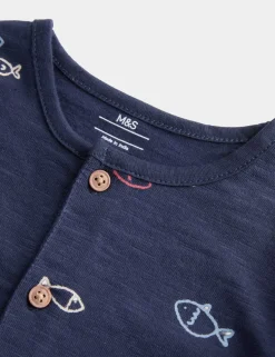 Pure Cotton Jersey Navy Fish Romper (0-3 Yrs)