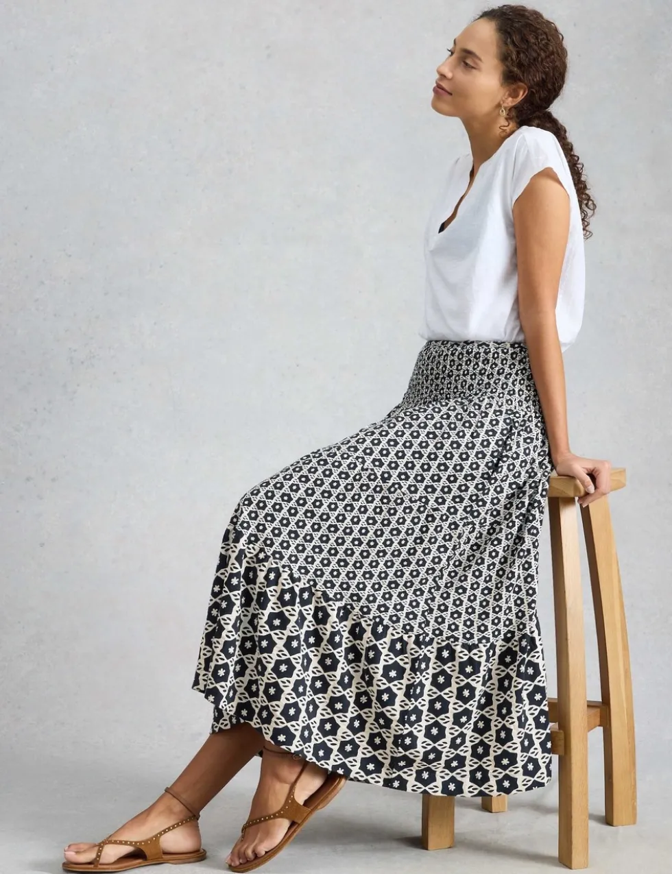 Pure Cotton Jersey Printed Maxi A-Line Skirt