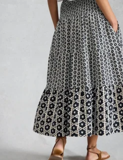 Pure Cotton Jersey Printed Maxi A-Line Skirt