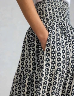 Pure Cotton Jersey Printed Maxi A-Line Skirt