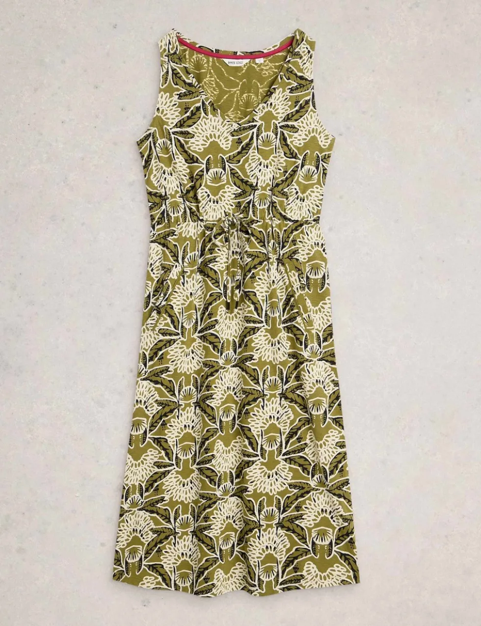 Pure Cotton Jersey Printed Midi Waisted Dress