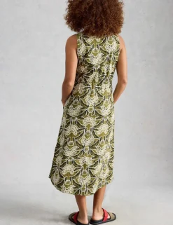 Pure Cotton Jersey Printed Midi Waisted Dress
