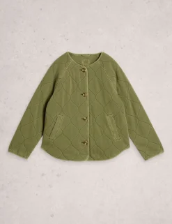 Pure Cotton Jersey Quilted Collarless Jacket