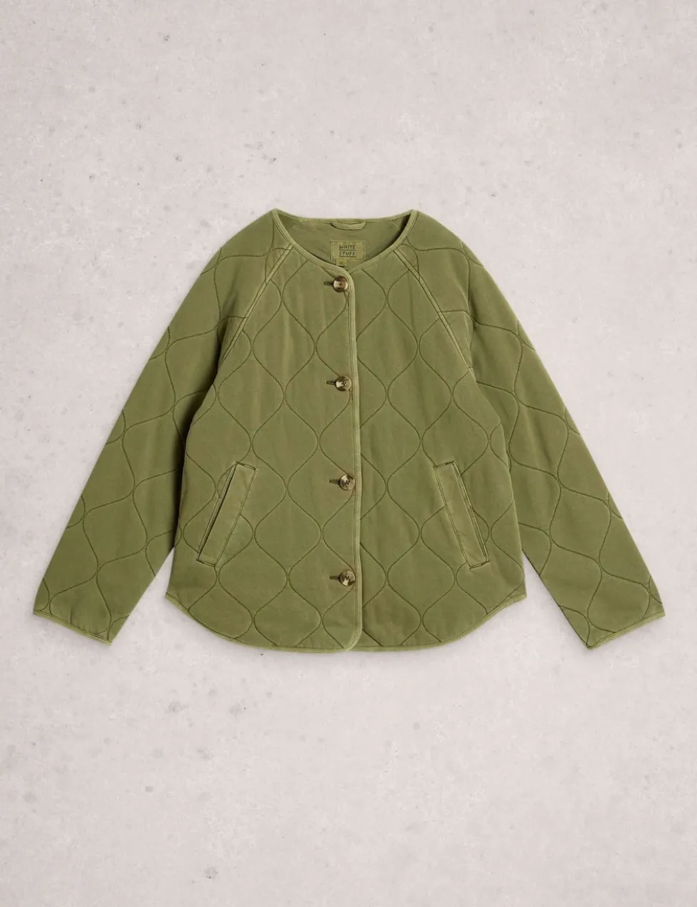 Pure Cotton Jersey Quilted Collarless Jacket