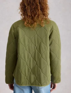 Pure Cotton Jersey Quilted Collarless Jacket