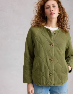 Pure Cotton Jersey Quilted Collarless Jacket