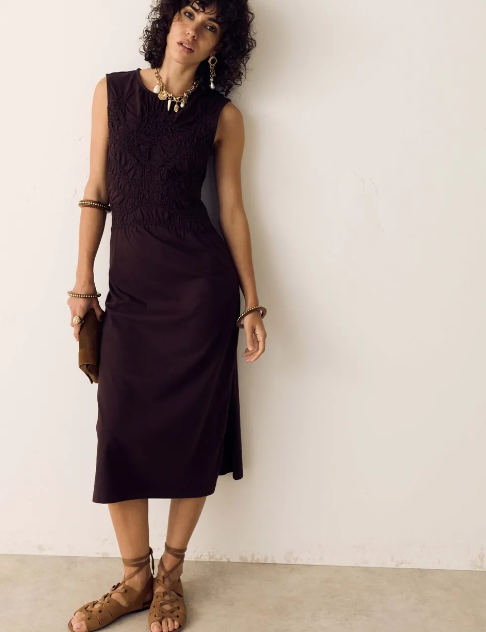Pure Cotton Jersey Shirred Front Midi Dress