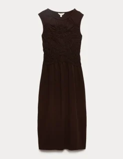 Pure Cotton Jersey Shirred Front Midi Dress