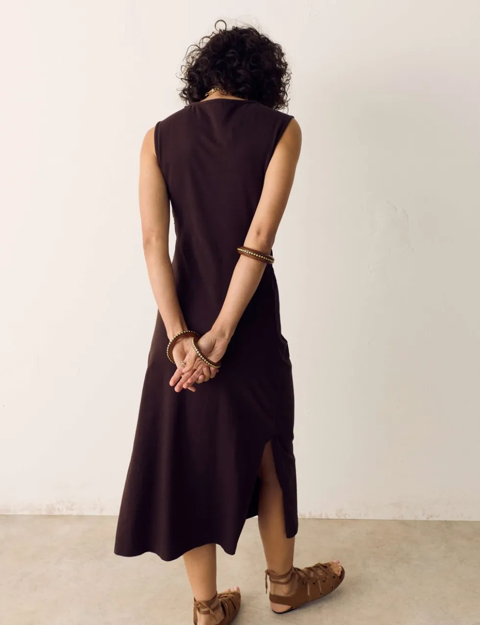 Pure Cotton Jersey Shirred Front Midi Dress
