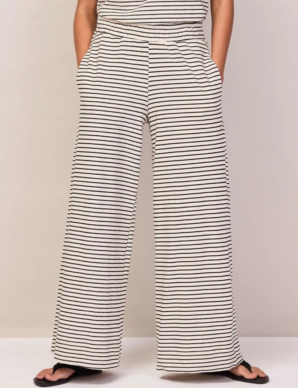 Pure Cotton Jersey Striped Trousers