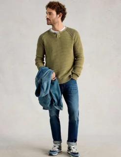 Pure Cotton Knitted Henley Jumper