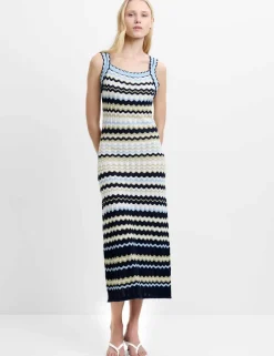 Pure Cotton Knitted Striped Midi Dress