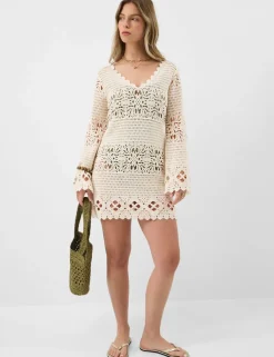 Pure Cotton Knitted V-Neck Mini Beach Dress