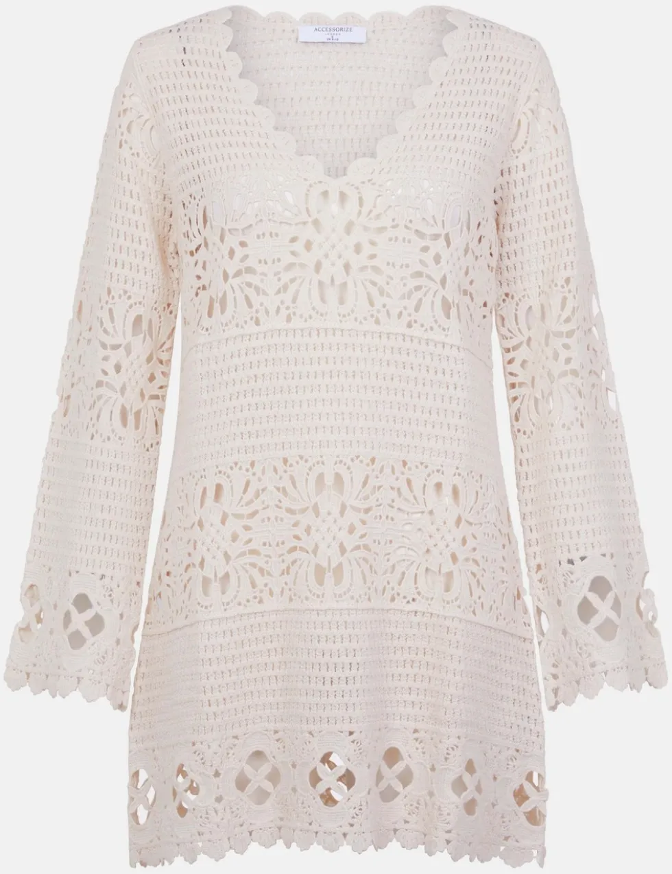 Pure Cotton Knitted V-Neck Mini Beach Dress