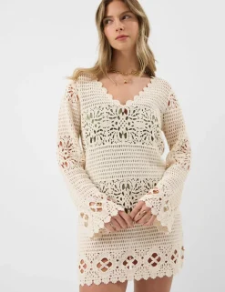 Pure Cotton Knitted V-Neck Mini Beach Dress