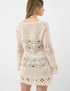 Pure Cotton Knitted V-Neck Mini Beach Dress