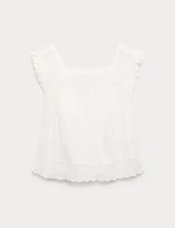 Pure Cotton Lace Bib Detail Embroidered Top