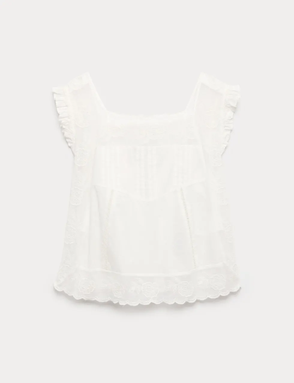 Pure Cotton Lace Bib Detail Embroidered Top