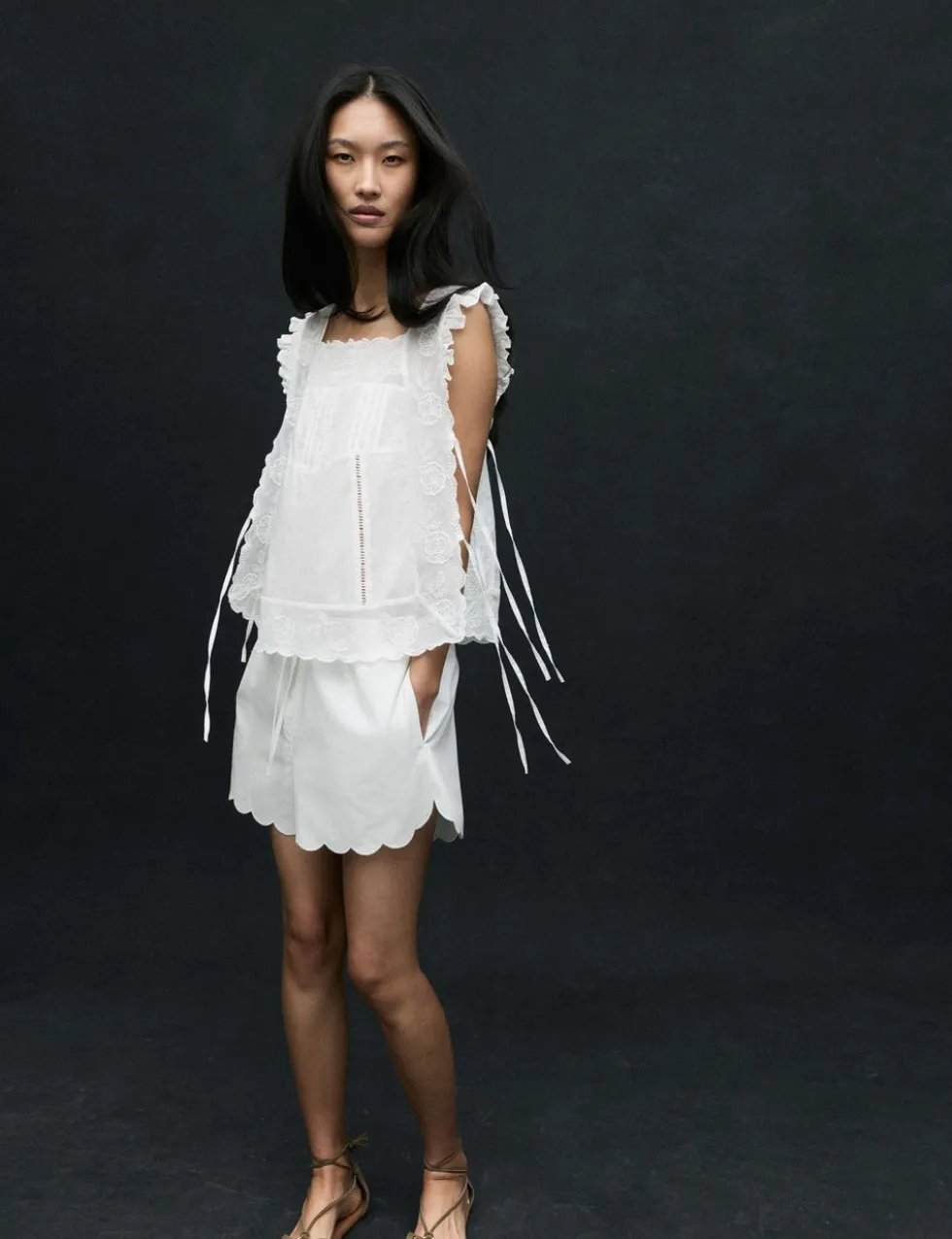 Pure Cotton Lace Bib Detail Embroidered Top