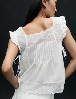 Pure Cotton Lace Bib Detail Embroidered Top