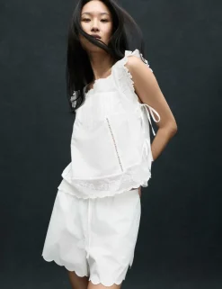 Pure Cotton Lace Bib Detail Embroidered Top