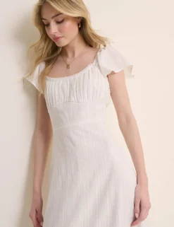 Pure Cotton Lace Insert Midi Waisted Dress