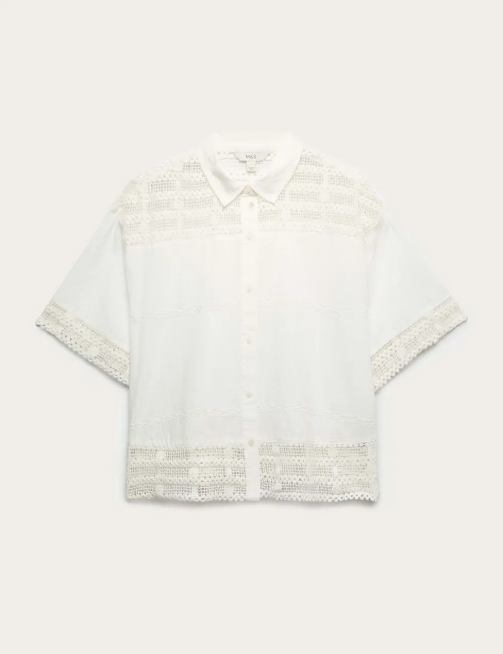 Pure Cotton Lace Insert Short Sleeve Shirt