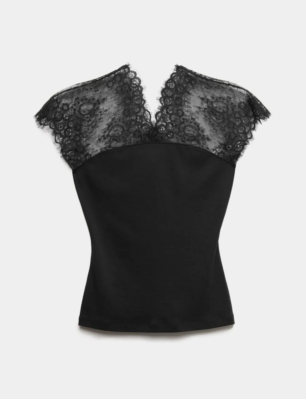 Pure Cotton Lace Insert V-Neck Top