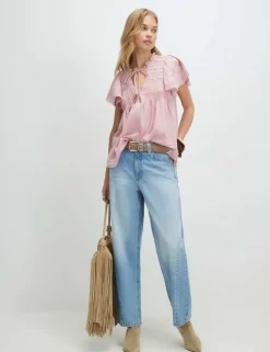 Pure Cotton Lace Trim Relaxed Blouse