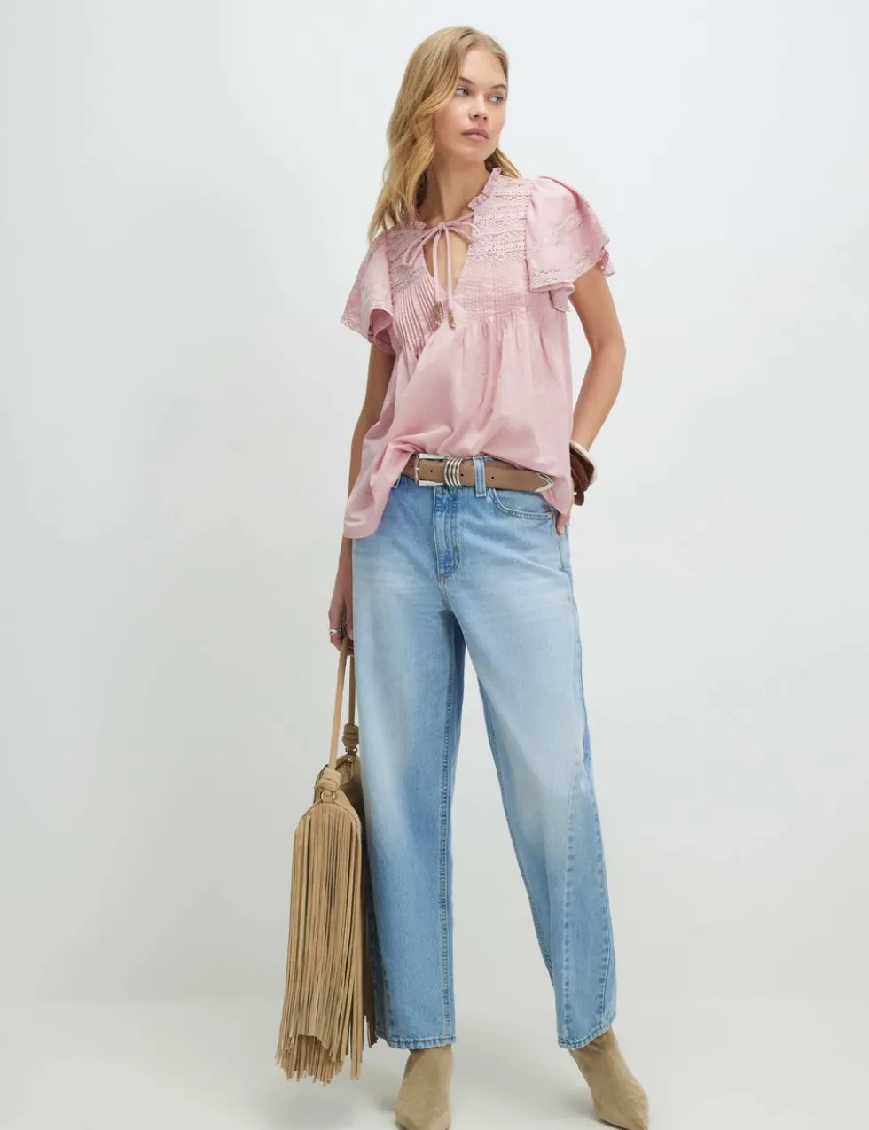 Pure Cotton Lace Trim Relaxed Blouse