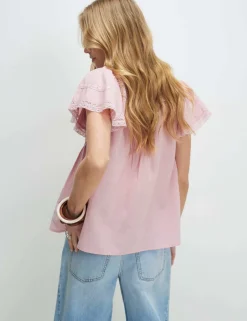 Pure Cotton Lace Trim Relaxed Blouse