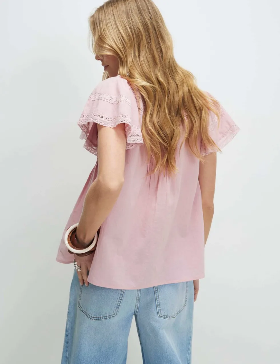 Pure Cotton Lace Trim Relaxed Blouse
