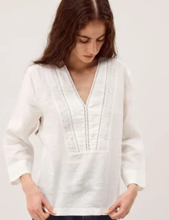 Pure Cotton Lace V-Neck Blouse