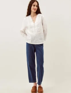Pure Cotton Lace V-Neck Blouse