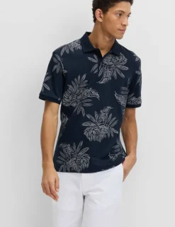 Pure Cotton Leaf Print Polo Shirt