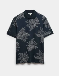Pure Cotton Leaf Print Polo Shirt