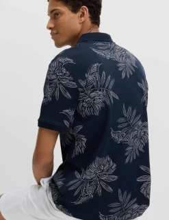 Pure Cotton Leaf Print Polo Shirt